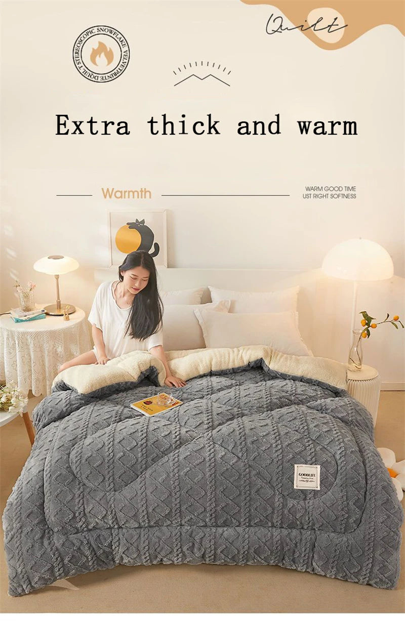 Super Thick Winter Warm Blanket – Artificial Lamb Cashmere Weighted Quilt Comforter for Bed