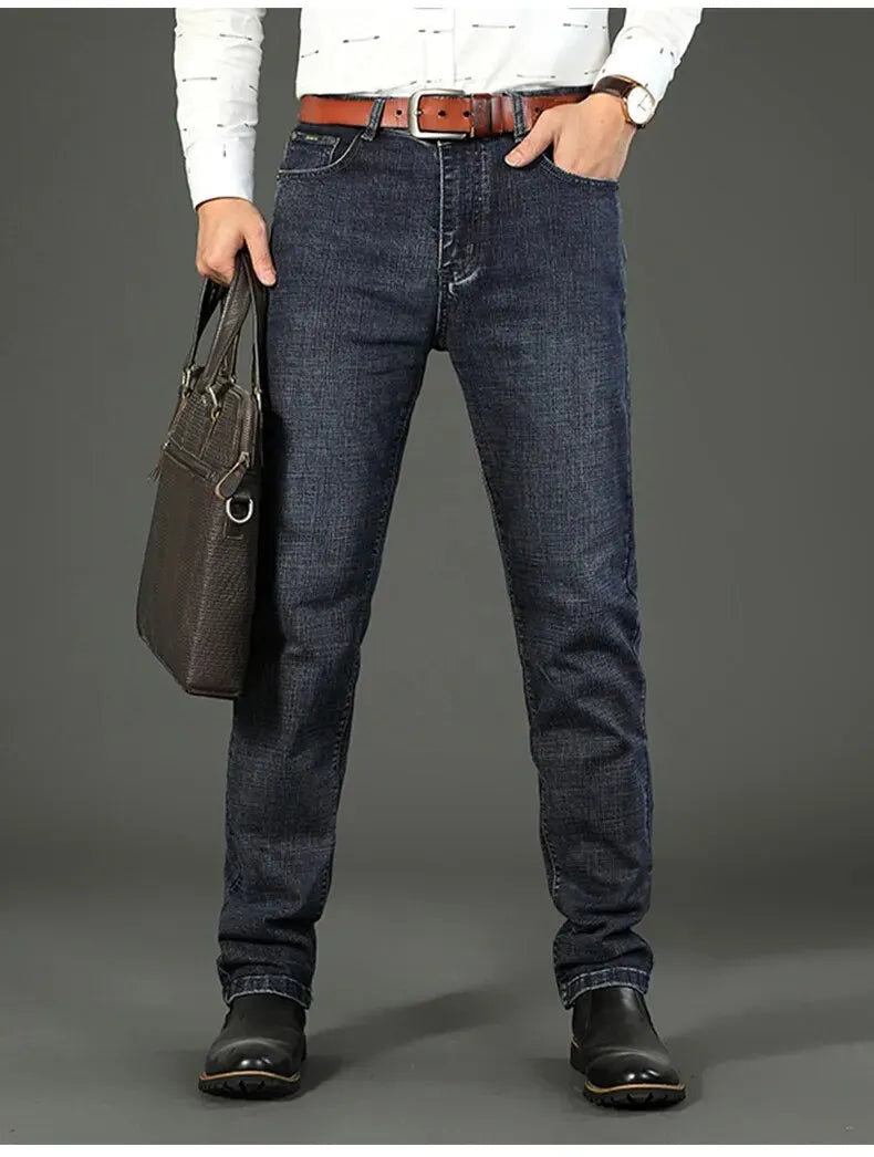 Wthinlee Men’s Business Jeans – Classic Straight Stretch Denim Trousers in Blue & Black