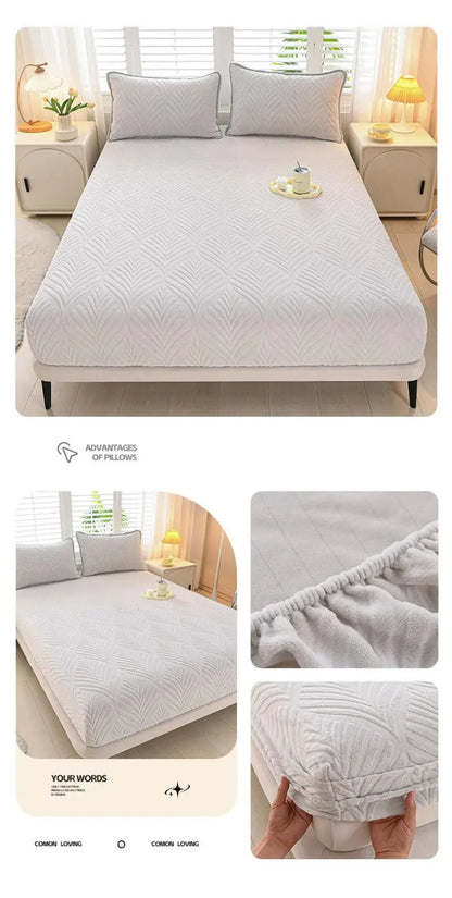 Luxury Carved Milk Velvet Fitted Sheet – Ultra Soft Thickened Mattress Protector for Winter