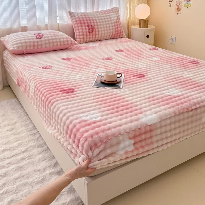 Fluffy Plush Cartoon Fleece Bed Sheet | Double Bed | Winter Warm