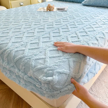 Flannel Fleece Bed Sheet | Winter Warm Coral Fitted Sheet | Double Bed Sofa Mattress Cover | Fluffy & Soft