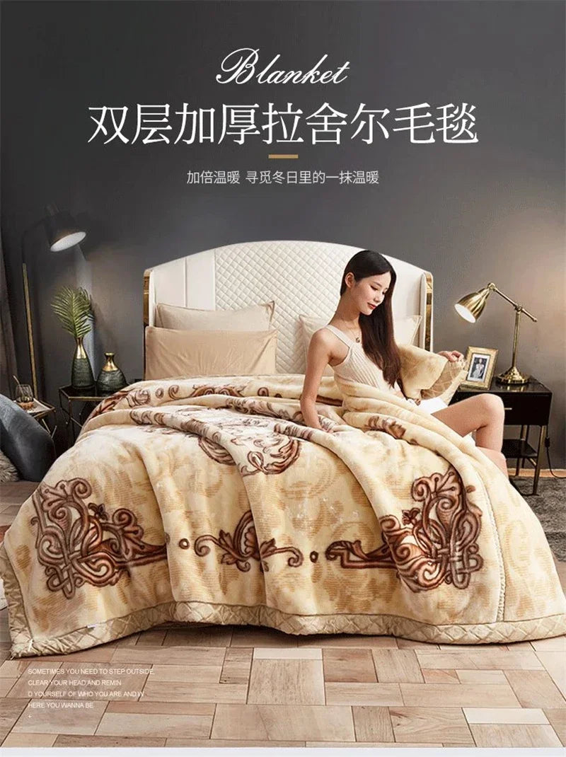 European Style Warm Raschel Blanket – Thickened Weighted Winter Comforter & Double-Sided Duvet