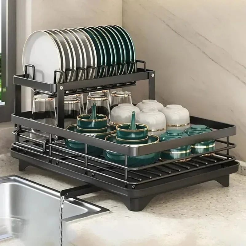 2-Tier Bowl Rack – Adjustable Dish Drainer & Kitchen Utensil Organizer