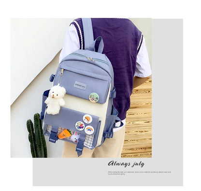 New Large-Capacity Student Backpack Set – 5-Piece Multi-Compartment School Bag for Primary, Junior & High School