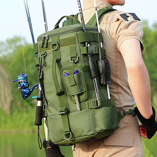 Tactical Fishing Backpack – Multifunctional Tackle Bag with Rod Holders & Outdoor Storage for Camping, Hiking & Fishing