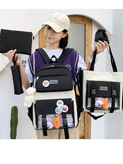 New Large-Capacity Student Backpack Set – 5-Piece Multi-Compartment School Bag for Primary, Junior & High School