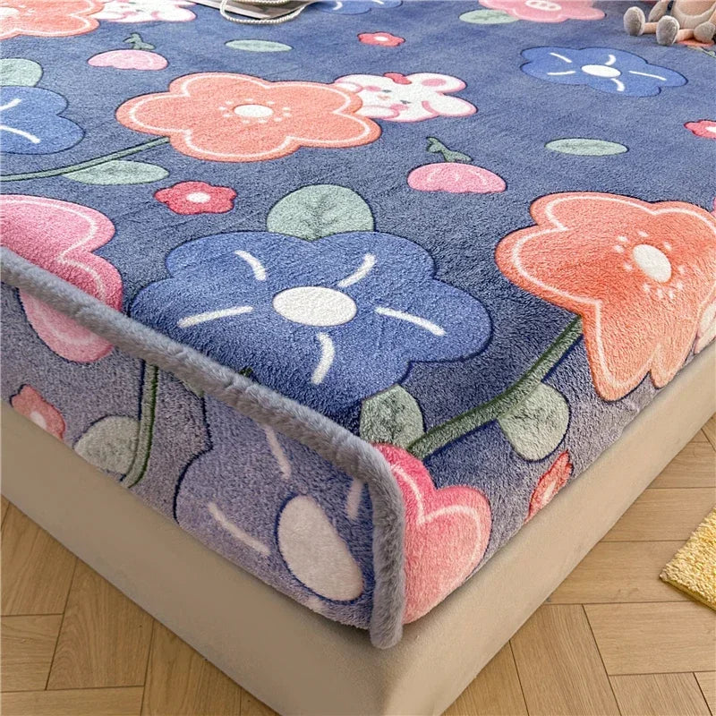Winter Thermal Velvet Fleece Fitted Sheet – Fluffy Flannel Double Bed Mattress Protector Cover, Elastic Bed Linen 150