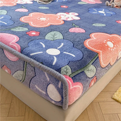 Winter Thermal Velvet Fleece Fitted Sheet – Fluffy Flannel Double Bed Mattress Protector Cover, Elastic Bed Linen 150