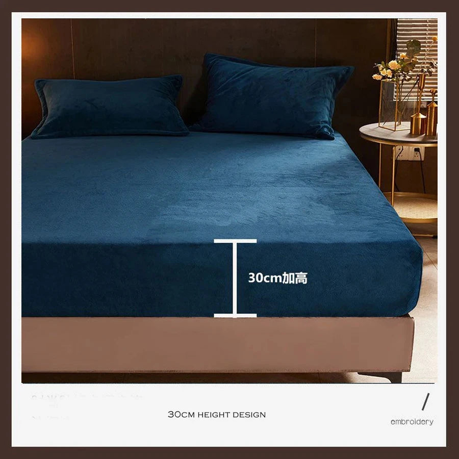 WOSTAR Winter Warm Plush Fitted Sheet | Elastic Mattress Cover | Fluffy Flannel Bed Linen | Couple Luxury Double Bed Bedding 160x200