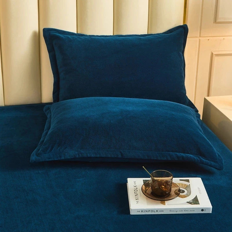 WOSTAR Winter Warm Plush Fitted Sheet | Elastic Mattress Cover | Fluffy Flannel Bed Linen | Couple Luxury Double Bed Bedding 160x200