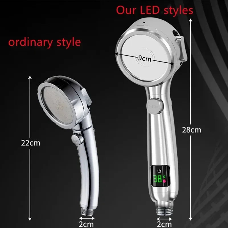 High Pressure Handheld LED Shower Head | Adjustable Water-Saving Showerhead with Digital Temperature Display & Pressurized Spray