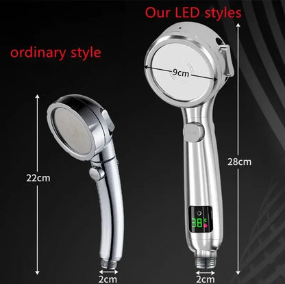 High Pressure Handheld LED Shower Head | Adjustable Water-Saving Showerhead with Digital Temperature Display & Pressurized Spray
