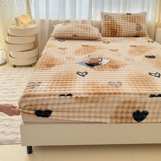 Fluffy Plush Cartoon Fleece Bed Sheet | Double Bed | Winter Warm