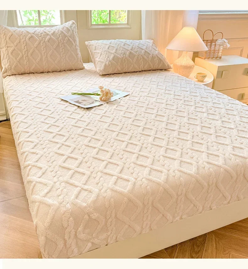 Flannel Fleece Bed Sheet | Winter Warm Coral Fitted Sheet | Double Bed Sofa Mattress Cover | Fluffy & Soft