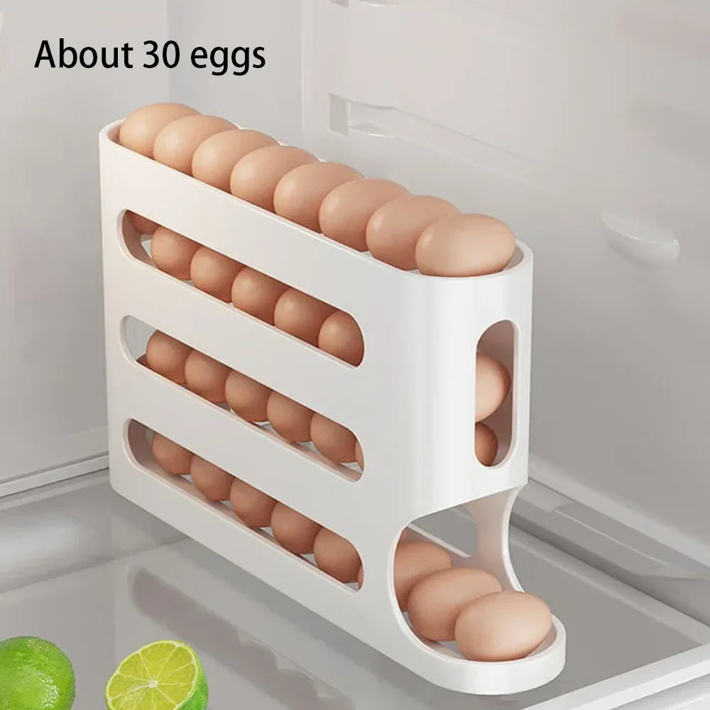 4 Layers Automatic Rolling Egg Holder – Fridge Egg Storage Box & Organizer