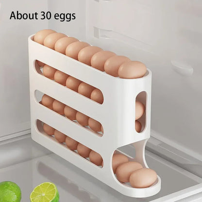 4 Layers Automatic Rolling Egg Holder – Fridge Egg Storage Box & Organizer