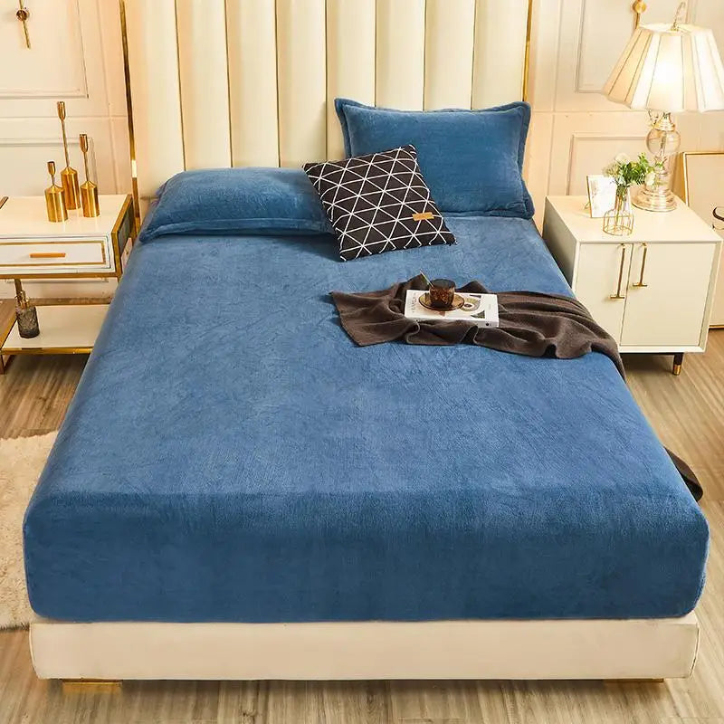 WOSTAR Winter Warm Plush Fitted Sheet | Elastic Mattress Cover | Fluffy Flannel Bed Linen | Couple Luxury Double Bed Bedding 160x200