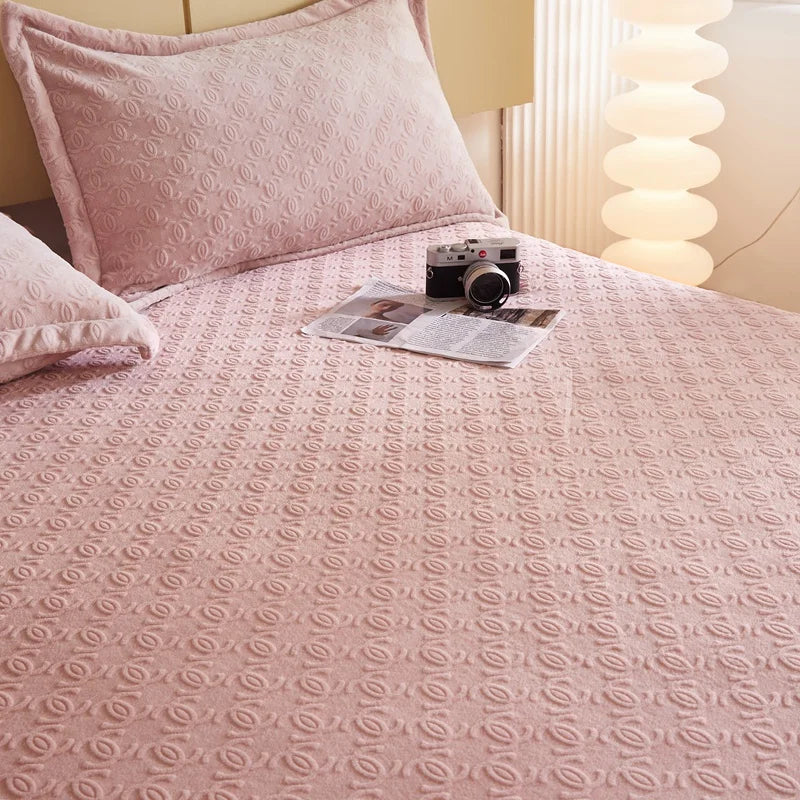 Warm Milk Velvet Bed Sheet | Thick Comfort Mattress Cover | Single, Queen & King | Elastic Band Fitted Protector