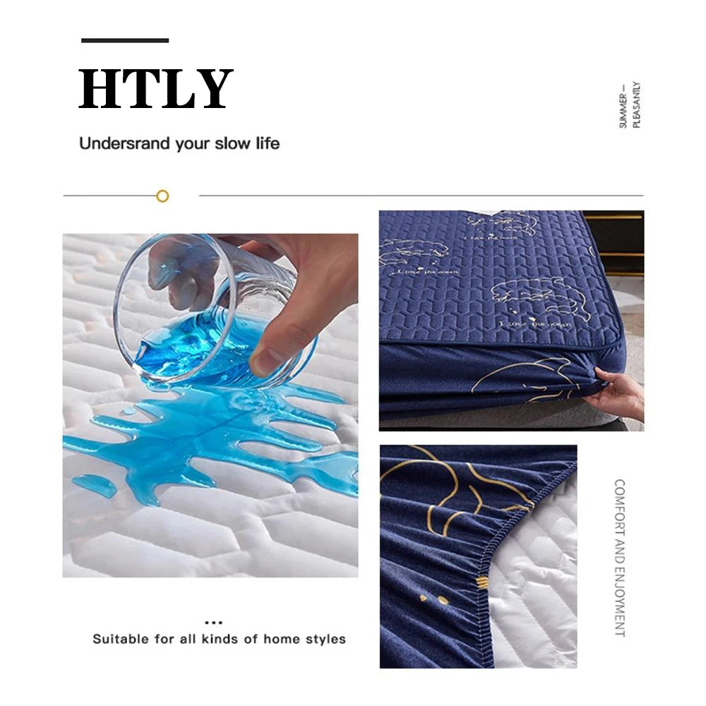 Waterproof Thickened Mattress Pad Protector – Skin-Friendly Durable Fitted Bed Sheet Cover, Latex Mat Cover (120x200 / 150x200 / 180x200)