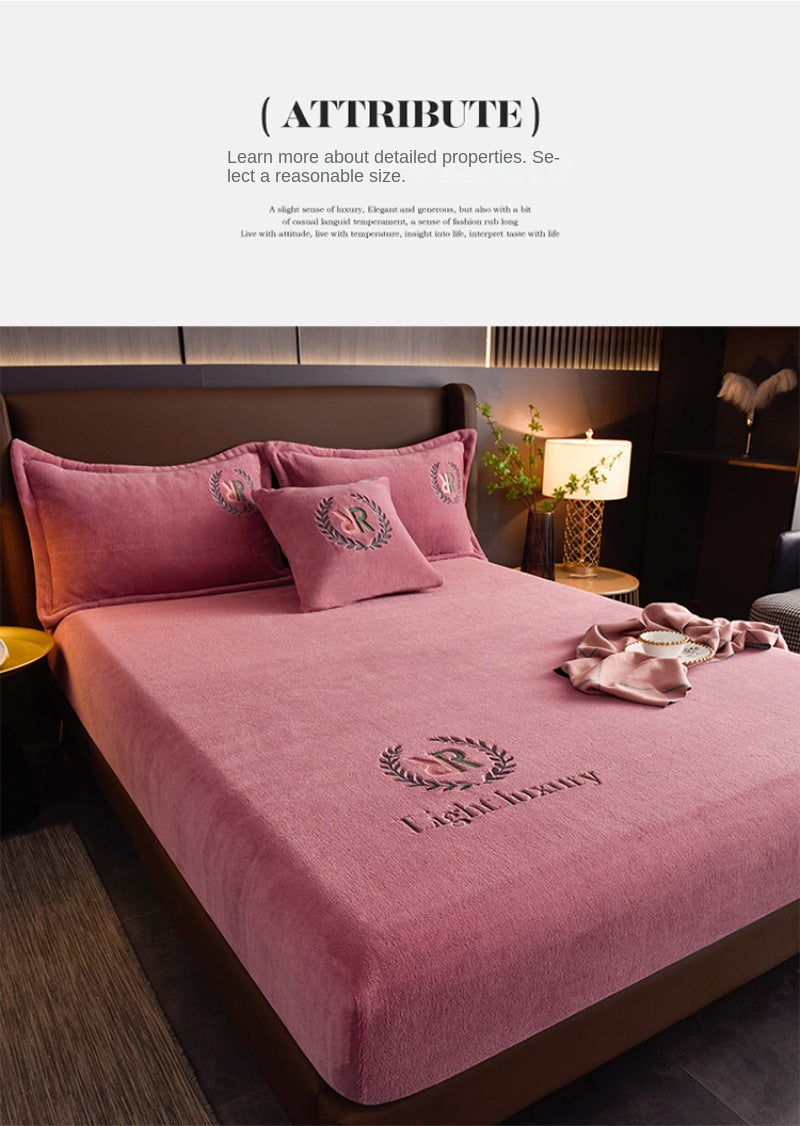 Winter Warm Solid Flannel Fitted Sheet | Elastic Band Mattress Protector | King Size 180x200cm | Milk Velvet Bed Sheet