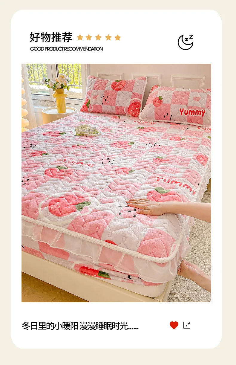 Fitted Sheet Winter Thickened Padded Three-Piece Set – Non-Slip Mattress Protective Cover