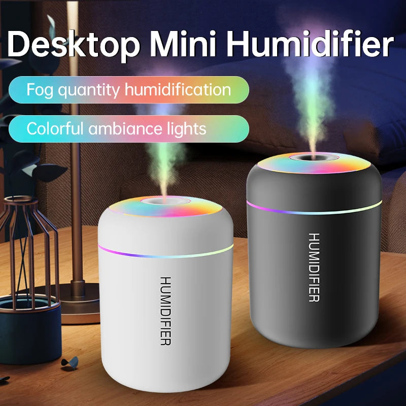 Mini USB Air Humidifier & Aroma Diffuser – Essential Oil Mist Maker with LED Light for Car & Home