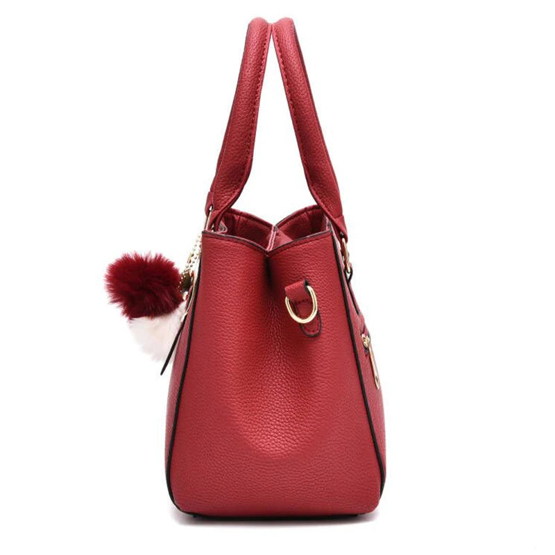 Women’s Beading Pendant Handbag – Embossed Shoulder Bag & Messenger Bag with Hairball Accessory