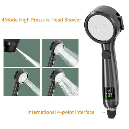 High Pressure Handheld LED Shower Head | Adjustable Water-Saving Showerhead with Digital Temperature Display & Pressurized Spray