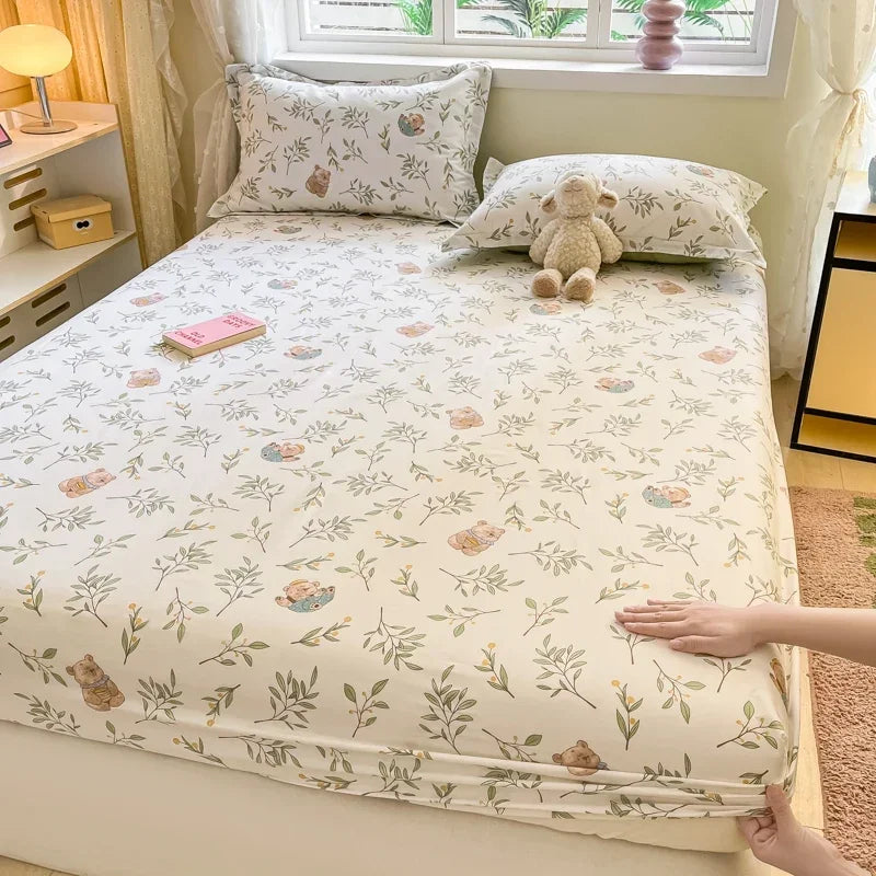 100% Cotton Bed Sheet | Cute Dinosaur Print | Elastic Fitted Mattress Cover | Kids Cartoon Bedding (No Pillowcase)