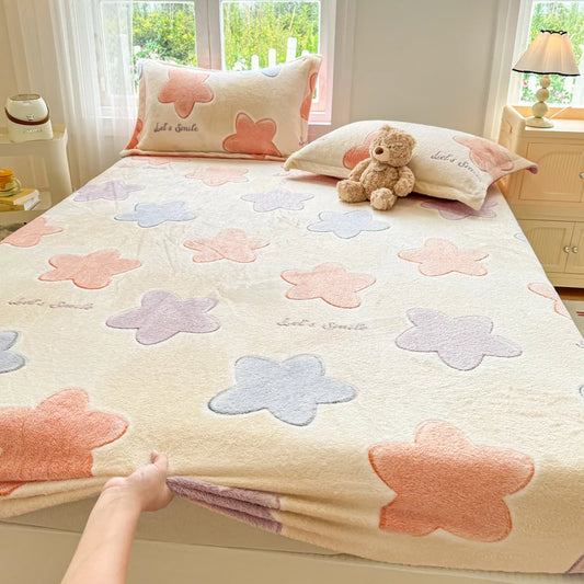 Flannel Bedsheet – Winter Fitted Sheet, Warm Simple Style Bed Linen, 120/150/180cm (No Pillowcase)