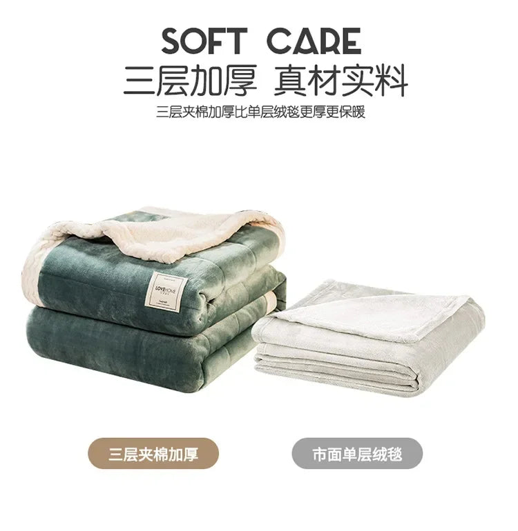 Winter Warm Blankets for Bed – 3 Layers Thick Flannel Quilt | Soft & Comfortable Bedding