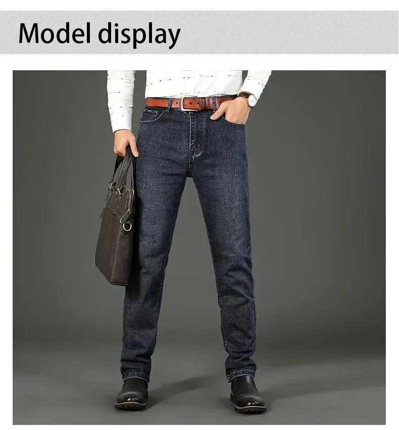 Wthinlee Men’s Business Jeans – Classic Straight Stretch Denim Trousers in Blue & Black