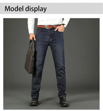 Wthinlee Men’s Business Jeans – Classic Straight Stretch Denim Trousers in Blue & Black