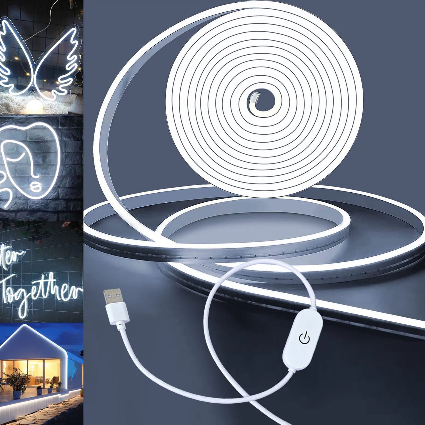 USB LED Neon Strip Light – 5V Dimmable Touch Sensor Flexible Waterproof Silicone Light for Home & Outdoor Decor