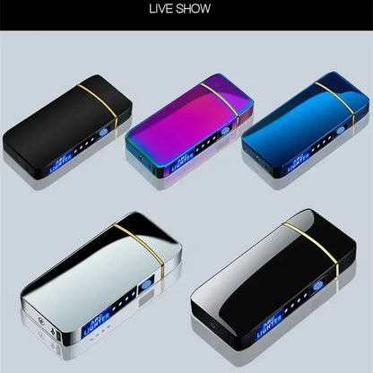 2025 Electric Windproof Metal Lighter Double Arc Flameless Plasma Rechargeable USB Lighter LED Power Display Touch Lighters Gift