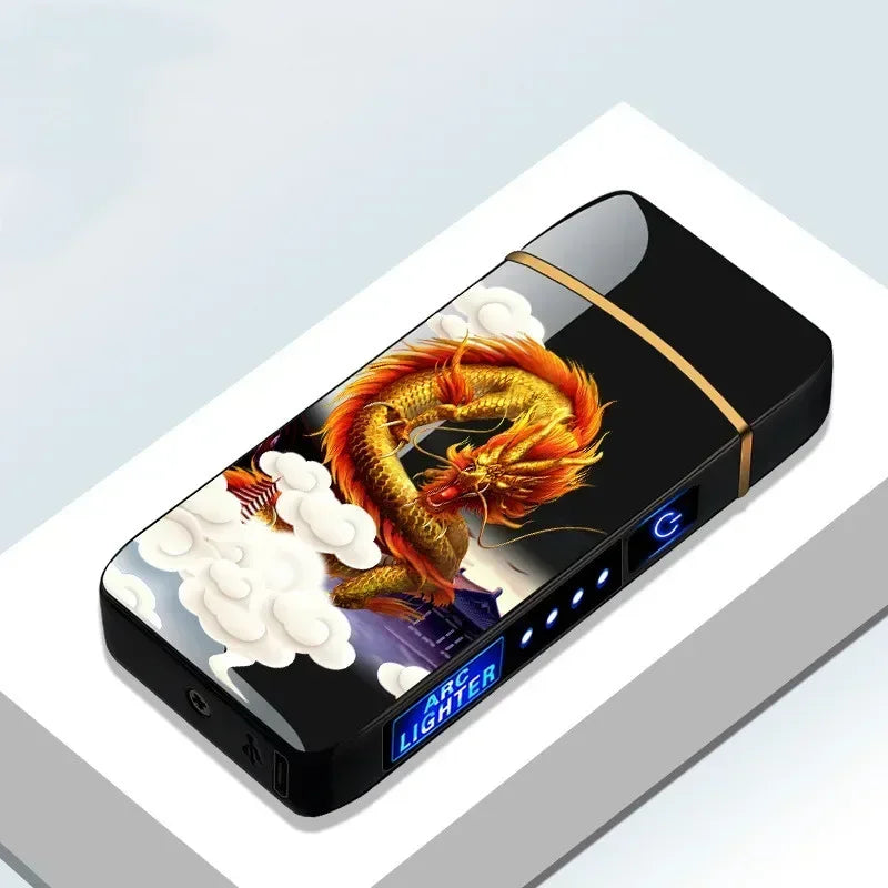 2025 Electric Windproof Metal Lighter Double Arc Flameless Plasma Rechargeable USB Lighter LED Power Display Touch Lighters Gift