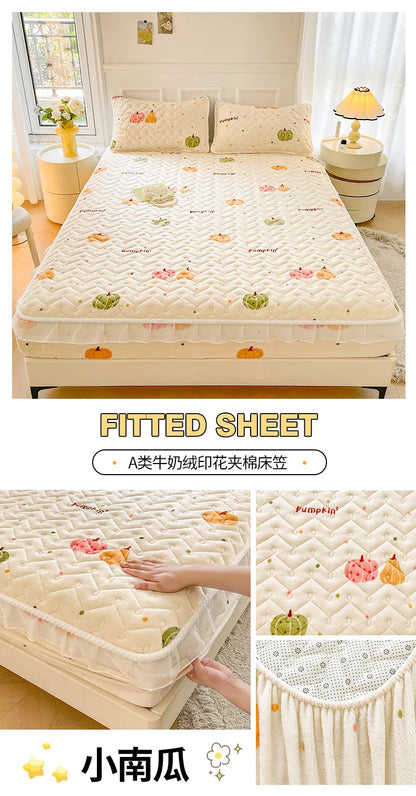 Fitted Sheet Winter Thickened Padded Three-Piece Set – Non-Slip Mattress Protective Cover