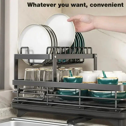 2-Tier Bowl Rack – Adjustable Dish Drainer & Kitchen Utensil Organizer