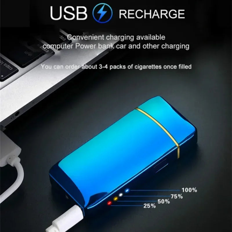 2025 Electric Windproof Metal Lighter Double Arc Flameless Plasma Rechargeable USB Lighter LED Power Display Touch Lighters Gift
