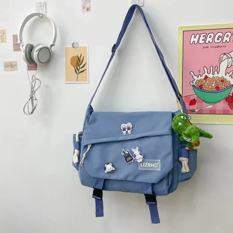 Japanese & Korean Style Single Shoulder Handbag – Retro Large Capacity School Postman Bag for Girls