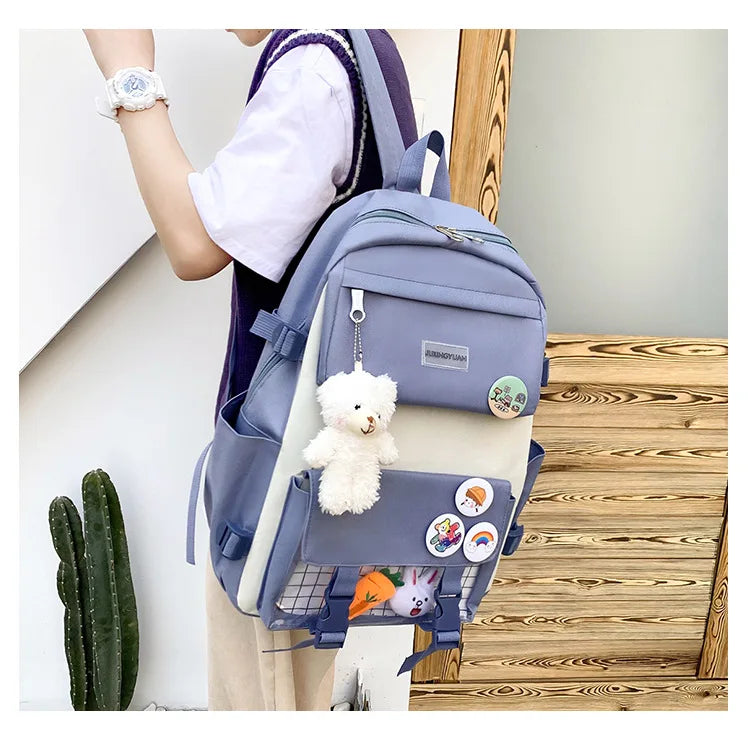 New Large-Capacity Student Backpack Set – 5-Piece Multi-Compartment School Bag for Primary, Junior & High School