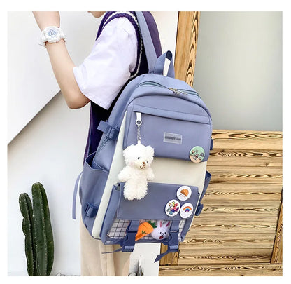 New Large-Capacity Student Backpack Set – 5-Piece Multi-Compartment School Bag for Primary, Junior & High School