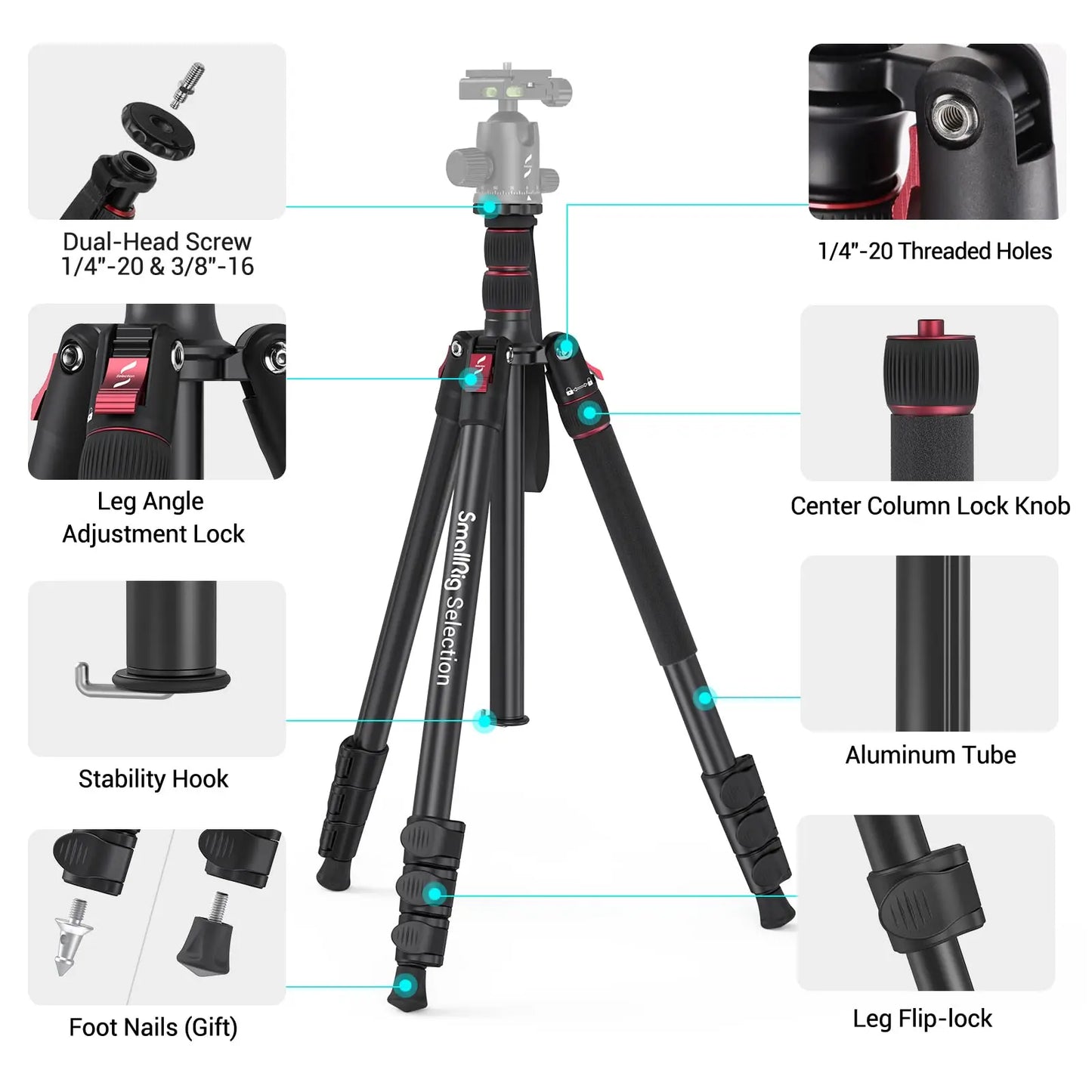 SmallRig T-10 Aluminum Tripod 3983 | Compact Lightweight Foldable Tripod for Camera & Smartphone | 15KG Load Capacity