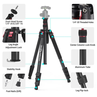 SmallRig T-10 Aluminum Tripod 3983 | Compact Lightweight Foldable Tripod for Camera & Smartphone | 15KG Load Capacity