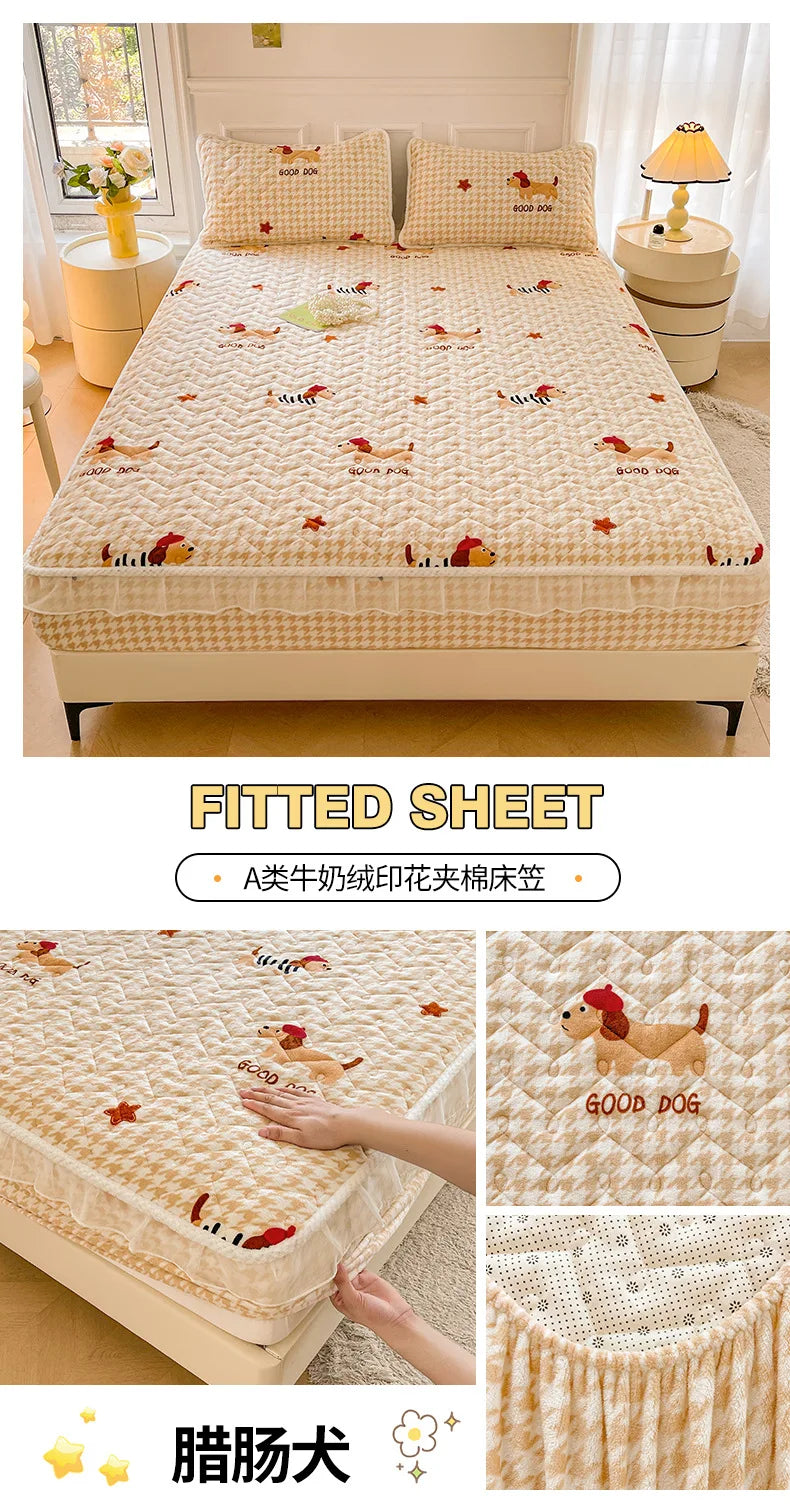 Fitted Sheet Winter Thickened Padded Three-Piece Set – Non-Slip Mattress Protective Cover