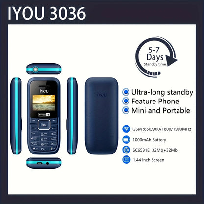 IYOU 3036 Dual SIM Mobile Phone – FM Radio, Flashlight, 1000mAh Long Standby Battery, Emergency Outdoor Cellphone