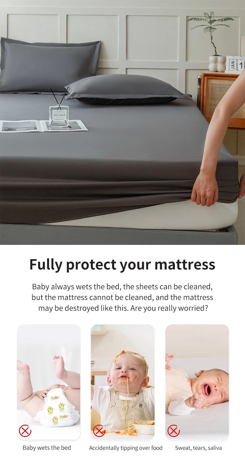 Waterproof Fitted Bed Sheet | 360° Elastic Band Mattress Protector | Single, Double, Queen & King