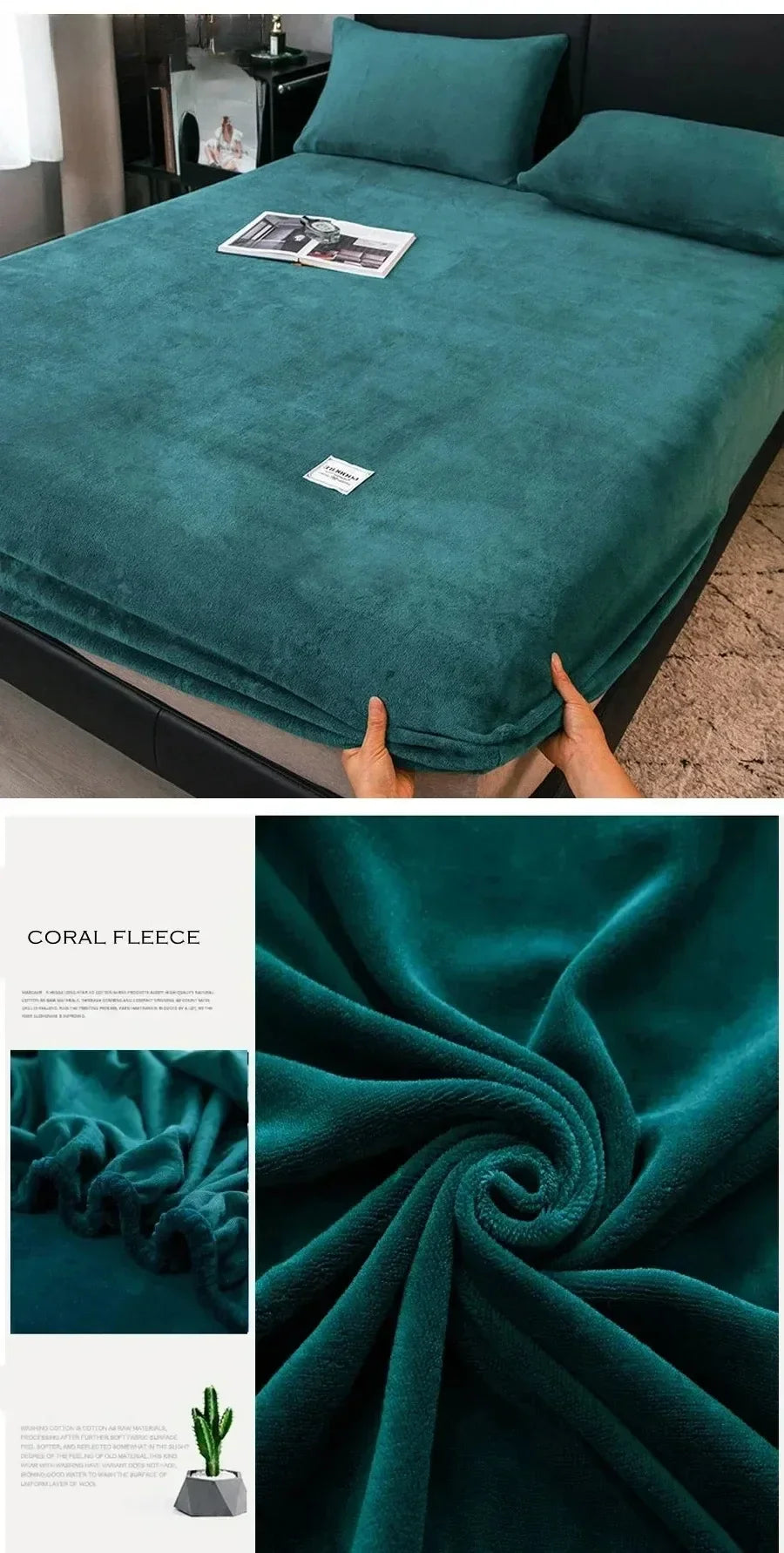 Soft Warm Plush Fitted Sheet – Elastic Mattress Cover Fluffy Coral Fleece Bed Linen for Winter, Luxury Double Bed Bedding