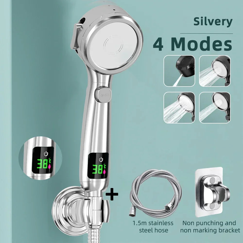 High Pressure Handheld LED Shower Head | Adjustable Water-Saving Showerhead with Digital Temperature Display & Pressurized Spray