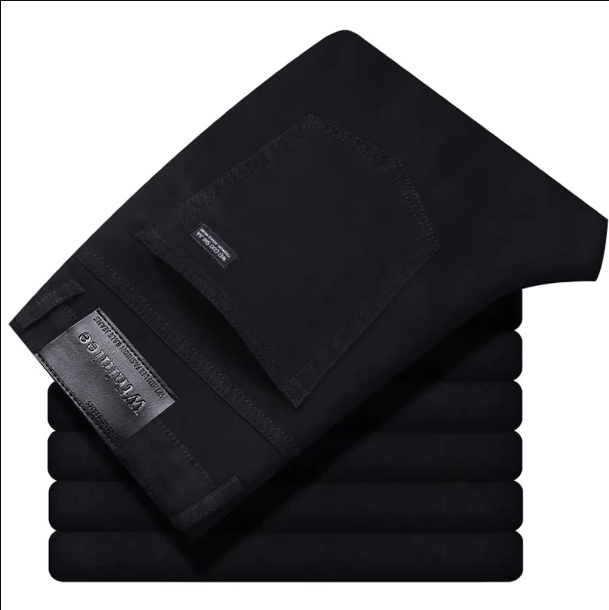 Wthinlee Men’s Business Jeans – Classic Straight Stretch Denim Trousers in Blue & Black